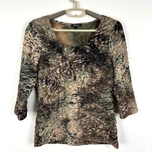 Renuar Crinkle Shirt Medium earth tones 3/4 sleeve Y2K moody fairy grunge